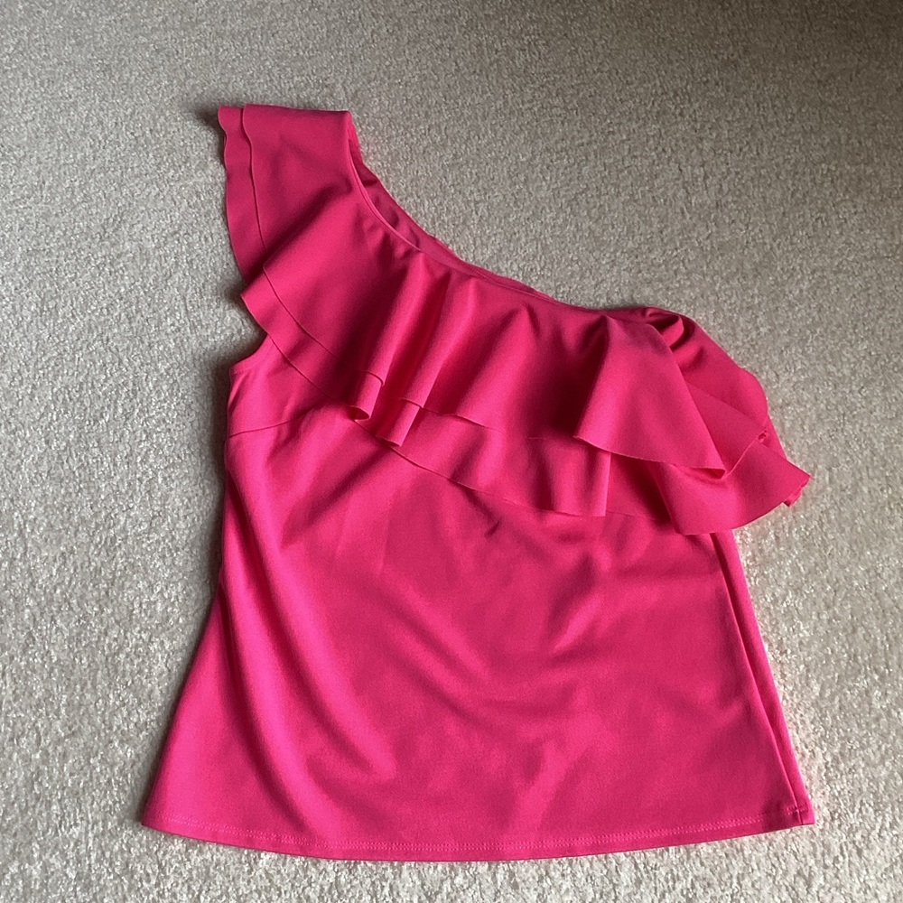JODIFL Pink One-Shoulder Ruffle Top